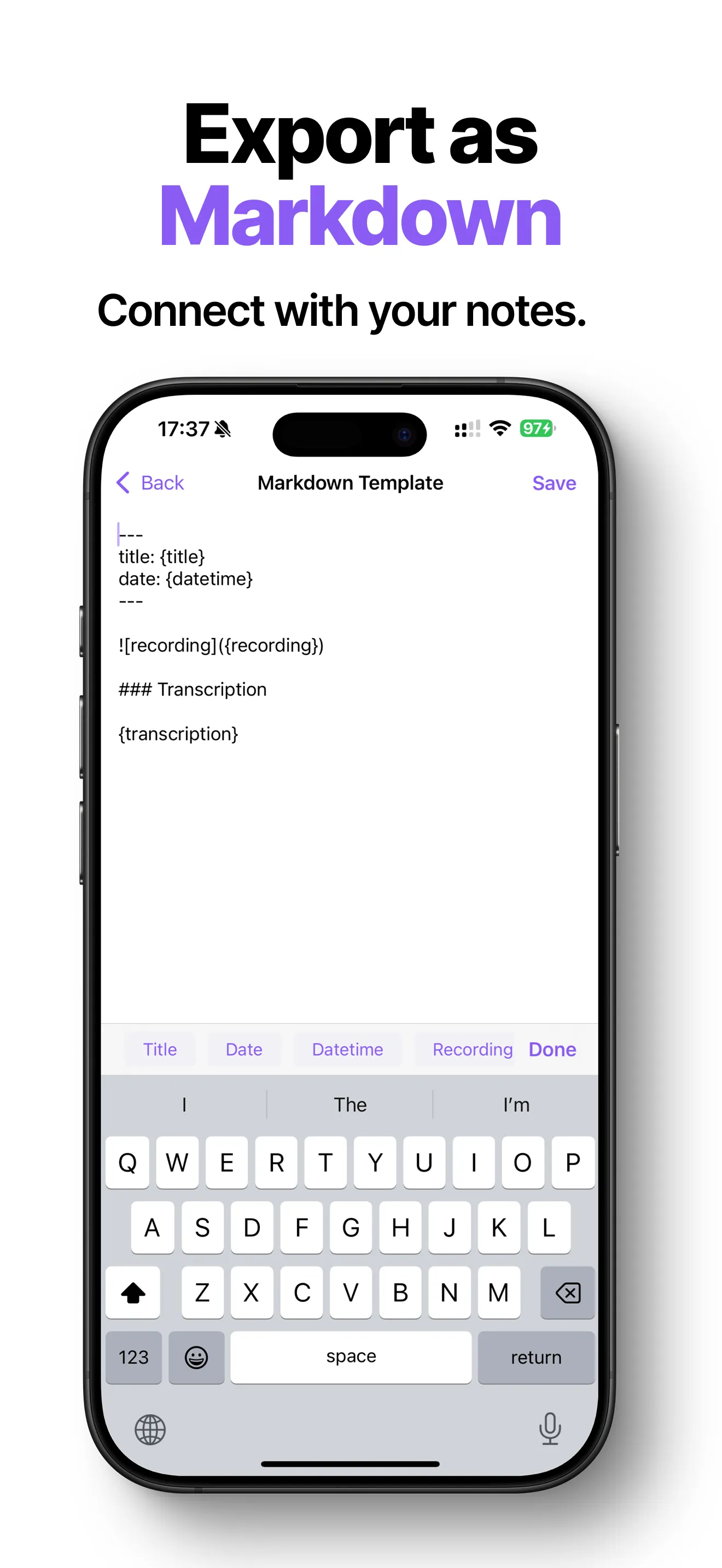 app preview - export as markdown